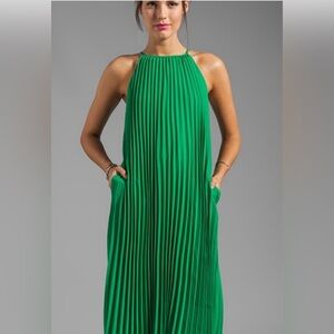 Line & Dot Pleated Maxi Halter Dress Womens XS Green